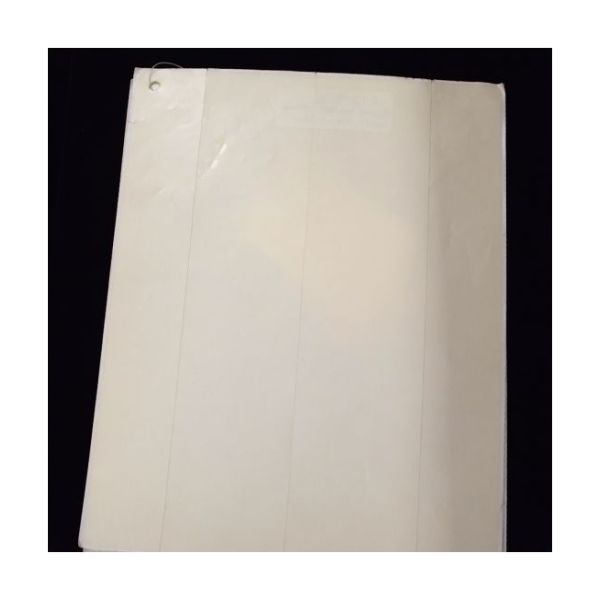 Shows a single sheet of adhesive labeling material. Vertical lines show where backing can be peeled away.