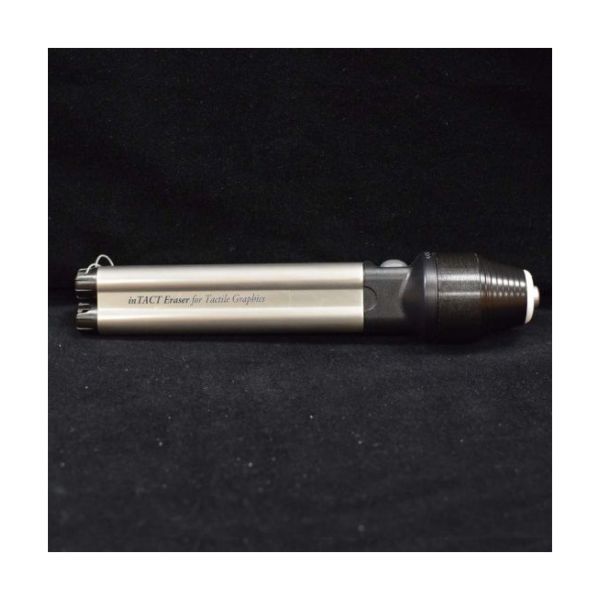 inTACT Eraser for tactile graphics with an on/off button and metal-tipped "eraser".