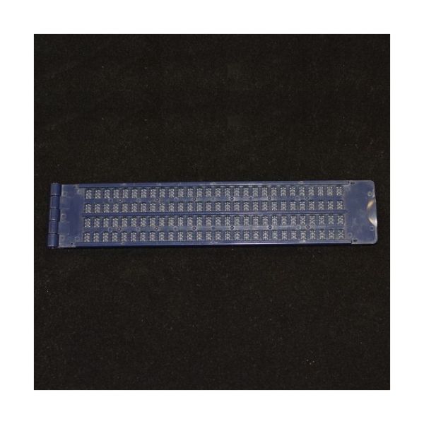 A 4-line blue plastic slate with 28 cells per line.