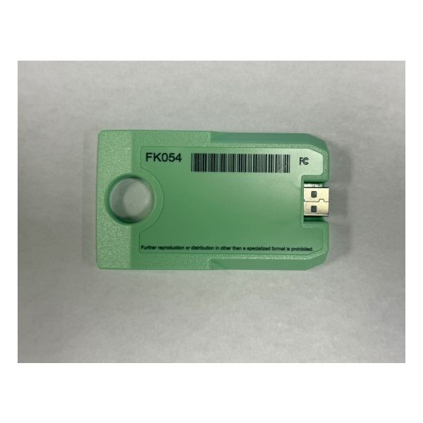 Rectangular light green plastic cartridge with a USB type A port.