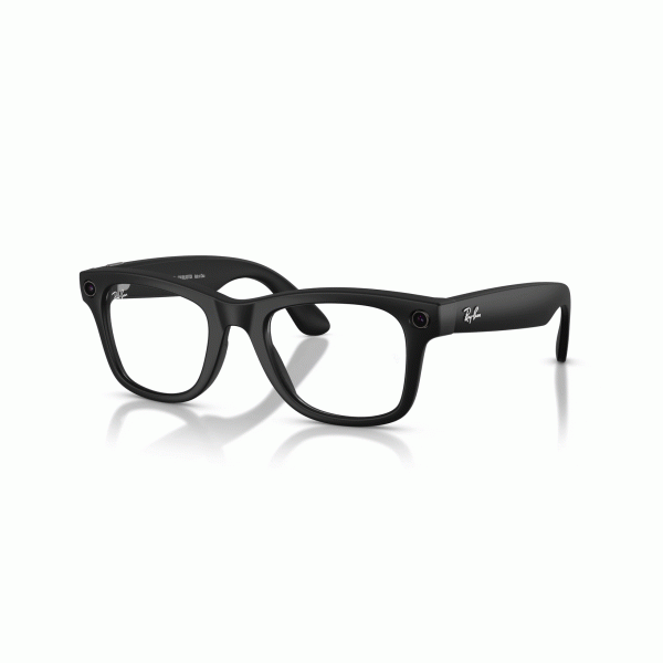 Shiny black Ray-Ban Meta Wayfarer frames with clear lenses.
