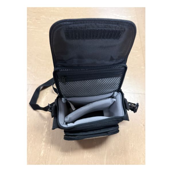Inside of camera bag includes two padded felt partitions.